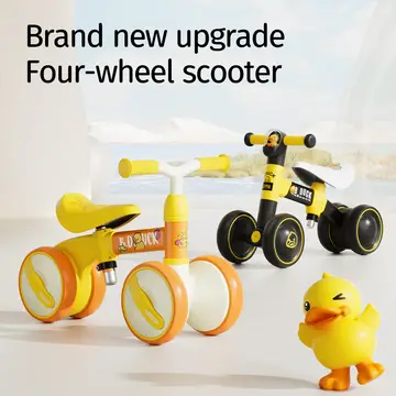 B.Duck Toddler Balance Bike with Adjustable Seat in Yellow, view 2