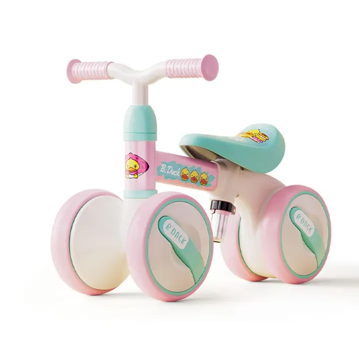 B.Duck Toddler Balance Bike with Adjustable Seat in Pink, view 3