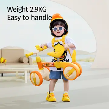 B.Duck Toddler Balance Bike with Adjustable Seat in Yellow, view 3