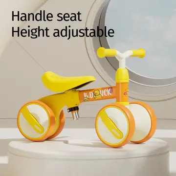 B.Duck Toddler Balance Bike with Adjustable Seat in Yellow, view 4