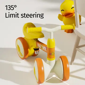 B.Duck Toddler Balance Bike with Adjustable Seat in Yellow, view 6
