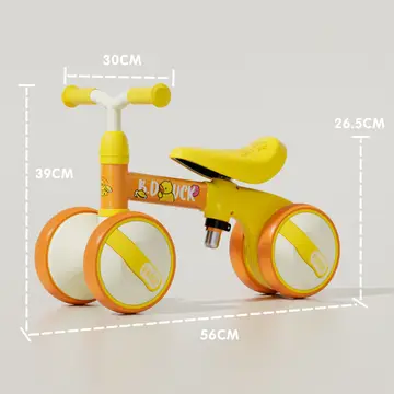 B.Duck Toddler Balance Bike with Adjustable Seat in Yellow, view 7
