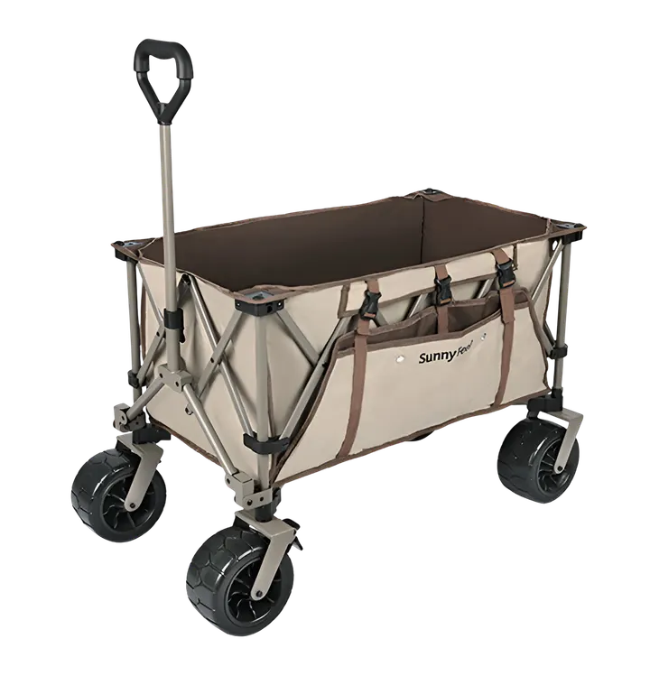 SunnyFeel Heavy Duty Foldable Camping Wagon & Utility Trolley - 120kg Load in Khaki, view 2