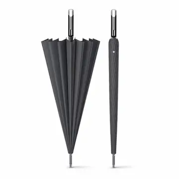 Premium 16-Rib Windproof Classic Black Stick Umbrella in Grey, view 1