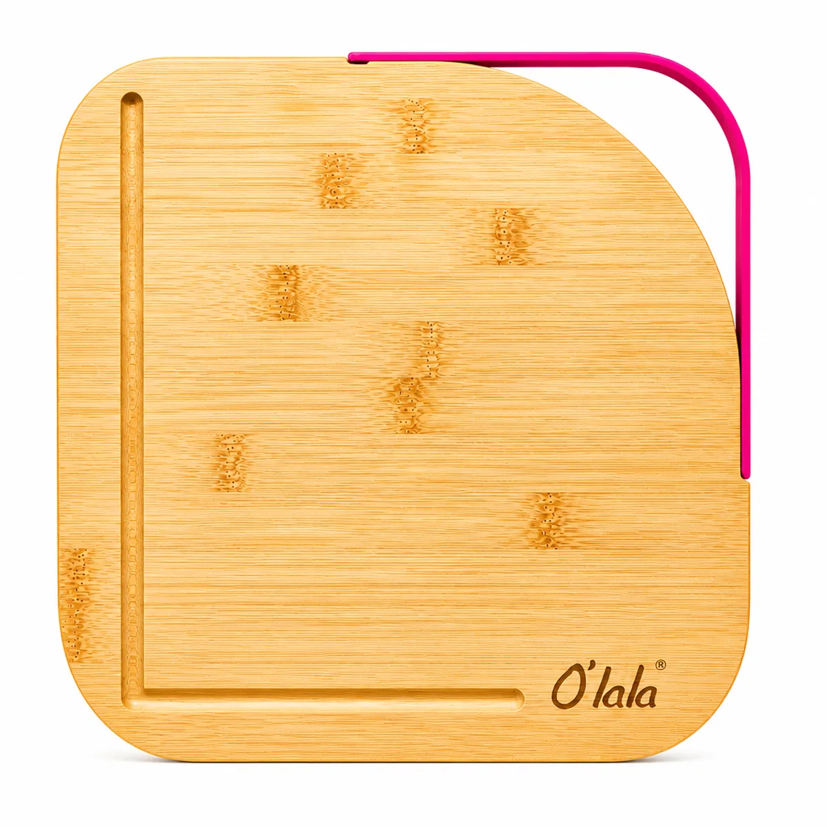 O'lala Premium Bamboo Cutting Board with Juice Groove & Handle in Bamboo & Pink, view 1