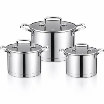 Premium 3-Piece Stainless Steel Casserole Pot Set with Amber Glass Lids in Stainless Steel, view 1