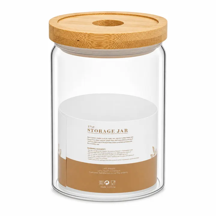 Borosilicate Glass Storage Jar & Tumbler with Bamboo Lid in Clear Glass & Bamboo, view 1