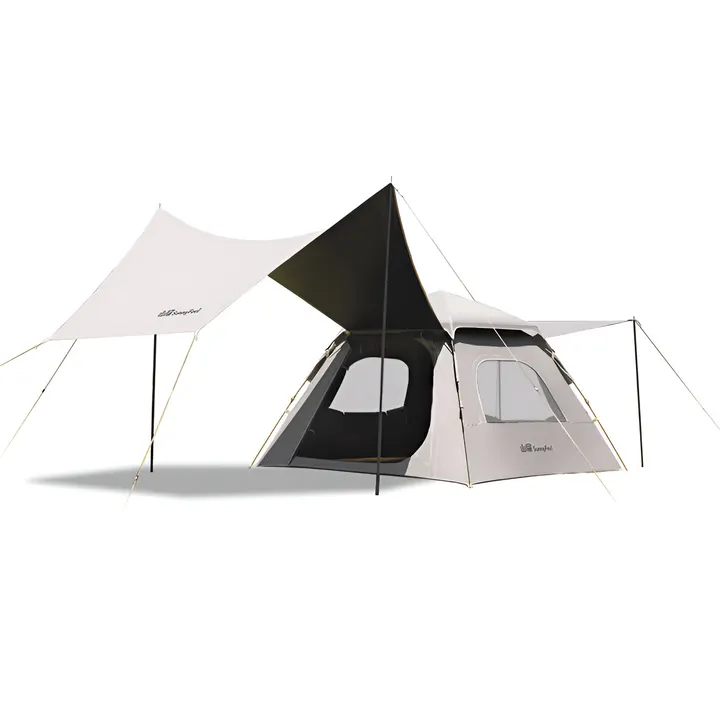 SunnyFeel 4-Person Automatic Pop-Up Camping Tent with UPF50+ Sun Protection in Beige, view 1