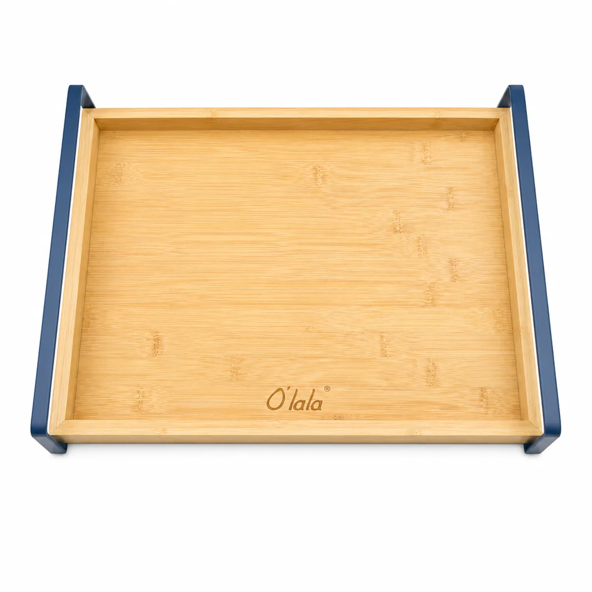 O'lala Premium Bamboo Serving Tray with Metal Handles in Bamboo & Navy, view 1