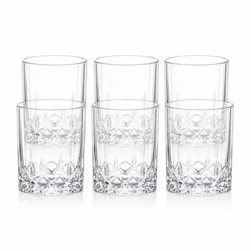 Syder 6-Piece Premium Whisky Glass Set - 300ml Edged Fashioned Tumblers in Clear Glass, view 1