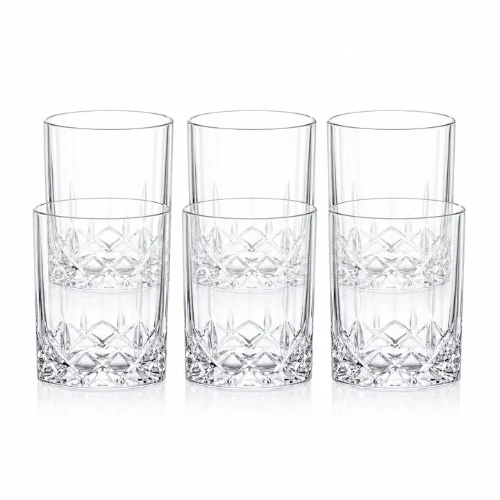 Syder 6-Piece Premium Whisky Glass Set - 300ml Edged Fashioned Tumblers in Clear Glass, view 1