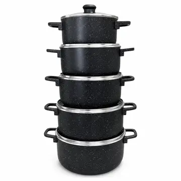 Premium Aluminum Non-Stick Cookware Set with Glass Lids in Black Granite, view 1