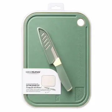 Casa Sunco Eco-Friendly Wheat Straw Cutting Board & Knife Set in Green, view 1