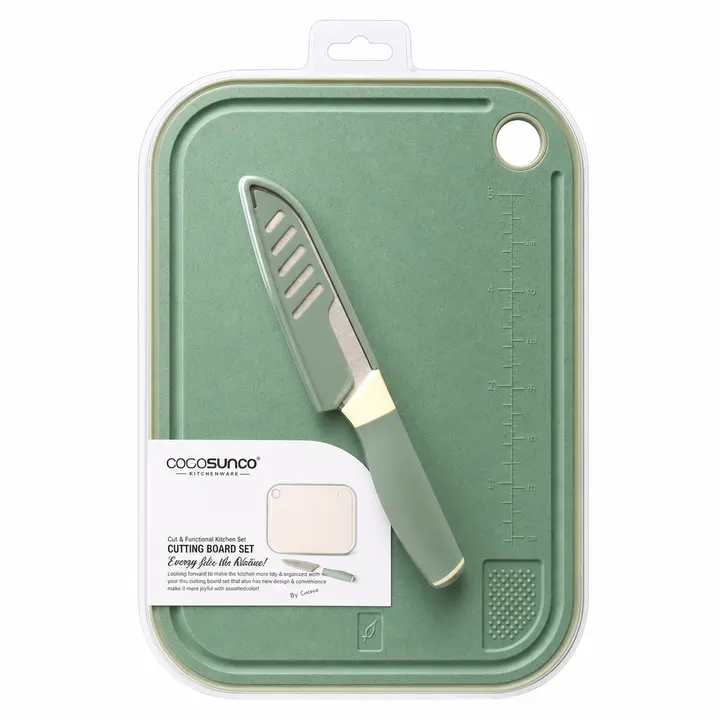 Casa Sunco Eco-Friendly Wheat Straw Cutting Board & Knife Set in Green, view 2
