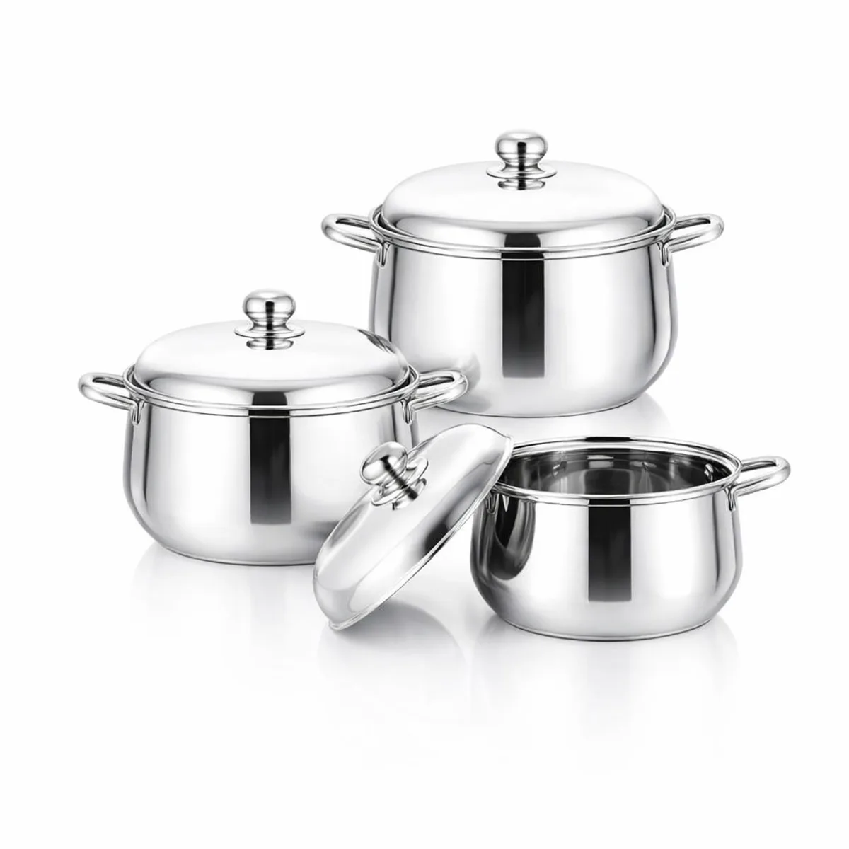 6-Piece Premium Stainless Steel Cookware Pot Set with Lids in Stainless Steel, view 1