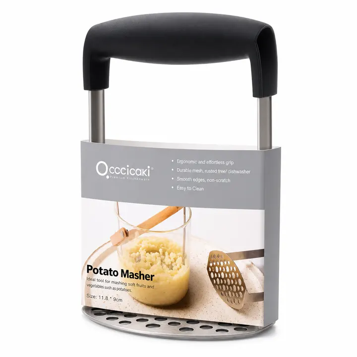 Heavy Duty Stainless Steel Potato Masher with Ergonomic Handle in Stainless Steel & Black, view 1