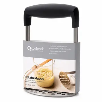 Heavy Duty Stainless Steel Potato Masher with Ergonomic Handle in Stainless Steel & Black, view 1