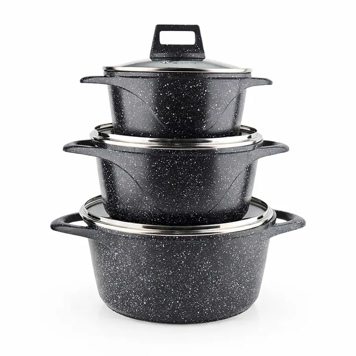 Premium 6-Piece Non-Stick Granite Coated Cookware Pot Set with Lids in Black Granite, view 1