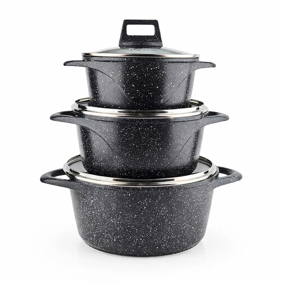 Premium 6-Piece Non-Stick Granite Coated Cookware Pot Set with Lids in Black Granite, view 1