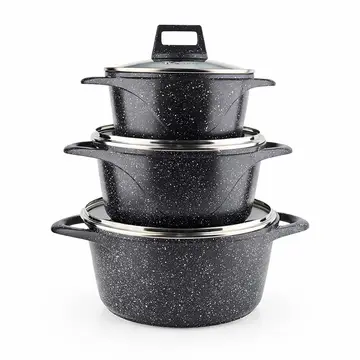 Premium 6-Piece Non-Stick Granite Coated Cookware Pot Set with Lids in Black Granite, view 1
