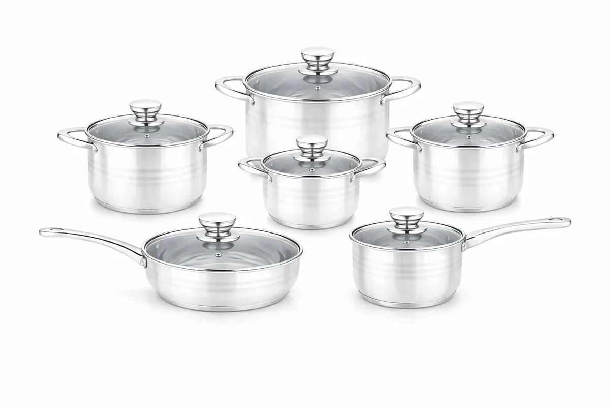 12-Piece Premium Stainless Steel Cookware Set with Glass Lids in Stainless Steel, view 1