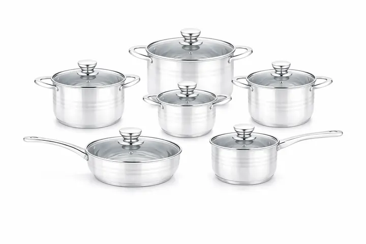 12-Piece Premium Stainless Steel Cookware Set with Glass Lids in Stainless Steel, view 1