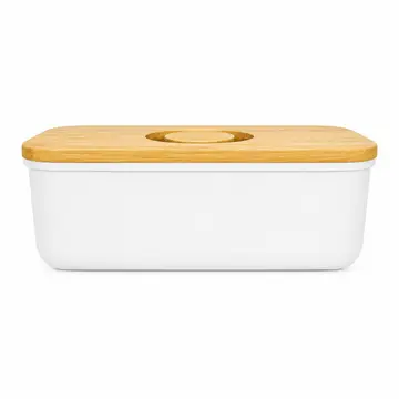 Modern White Bread Bin with Bamboo Lid in White & Bamboo, view 1