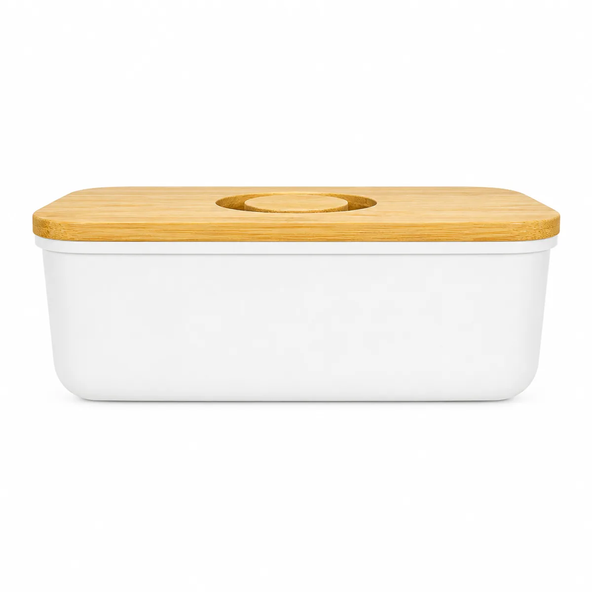 Modern White Bread Bin with Bamboo Lid in White & Bamboo, view 1