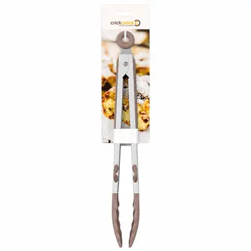 Premium Silicone Kitchen Tongs with Built-In Rest & Locking Mechanism in Taupe, view 1