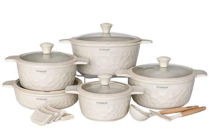 Donnor Premium 16-Piece Non-Stick Maifan Stone Cookware Set in Ivory Cream, view 1