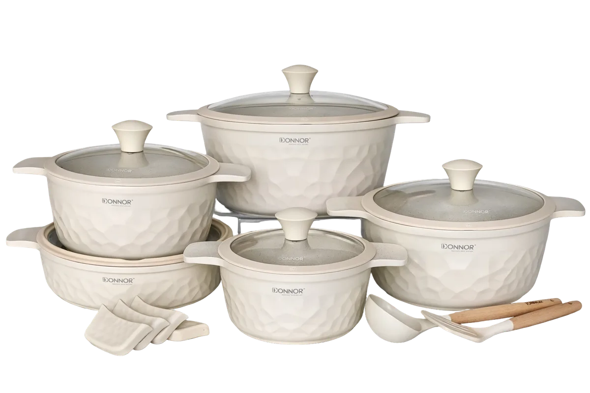 Donnor Premium 16-Piece Non-Stick Maifan Stone Cookware Set in Ivory Cream, view 1