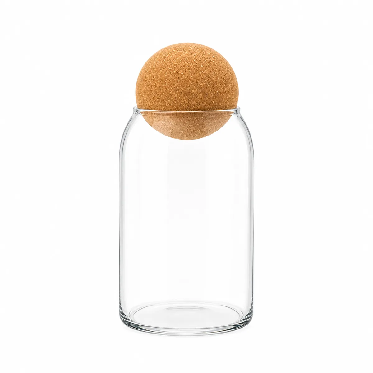 Premium Glass Storage Jar with Cork Ball Lid - Modern Kitchen Canister in Clear Glass & Cork, view 1