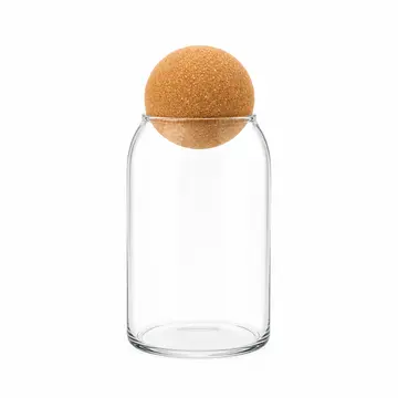 Premium Glass Storage Jar with Cork Ball Lid - Modern Kitchen Canister in Clear Glass & Cork, view 1
