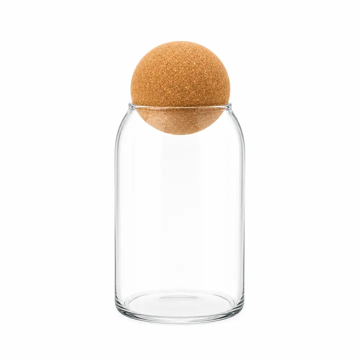 Premium Glass Storage Jar with Cork Ball Lid - Modern Kitchen Canister in Clear Glass & Cork, view 1
