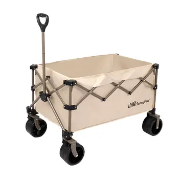 Heavy-Duty Collapsible Camping Wagon - All-Terrain Foldable Utility Trolley (220L) in Beige, view 1