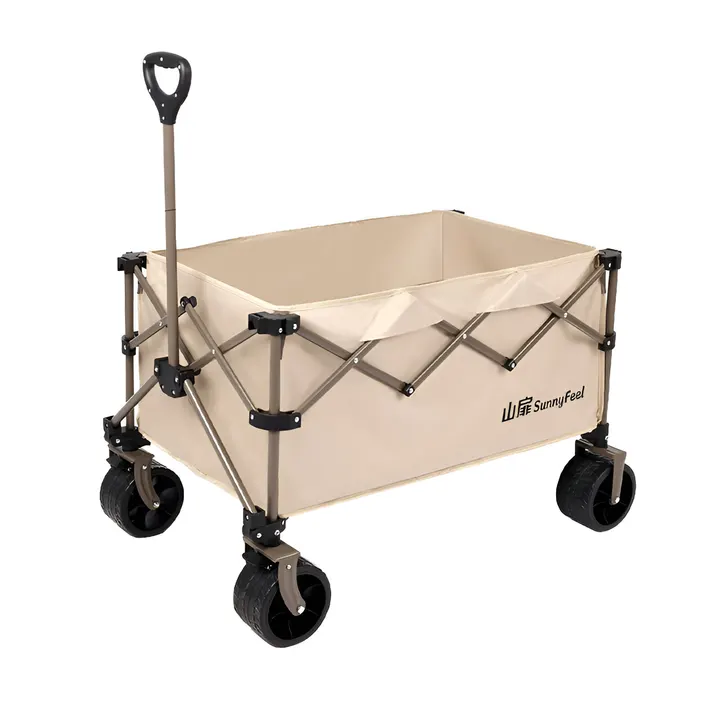 Heavy-Duty Collapsible Camping Wagon - All-Terrain Foldable Utility Trolley (220L) in Beige, view 1