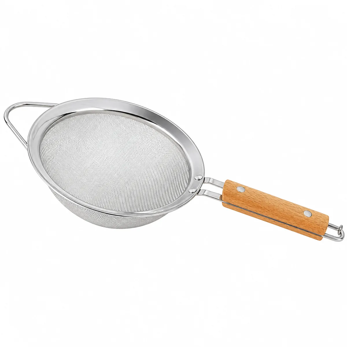 Premium Stainless Steel Fine Mesh Kitchen Strainer with Wooden Handle in Stainless Steel & Wood, view 1