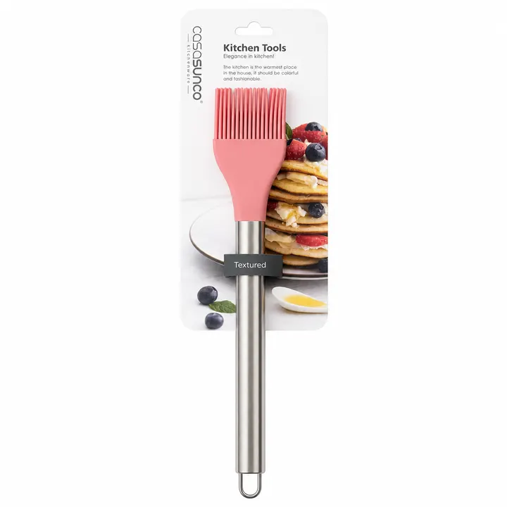 Premium Silicone Basting & Pastry Brush with Stainless Steel Handle in Pink, view 4
