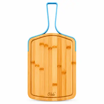 Premium O'lala Bamboo Cutting Board with Ergonomic Handle in Bamboo & Blue, view 1