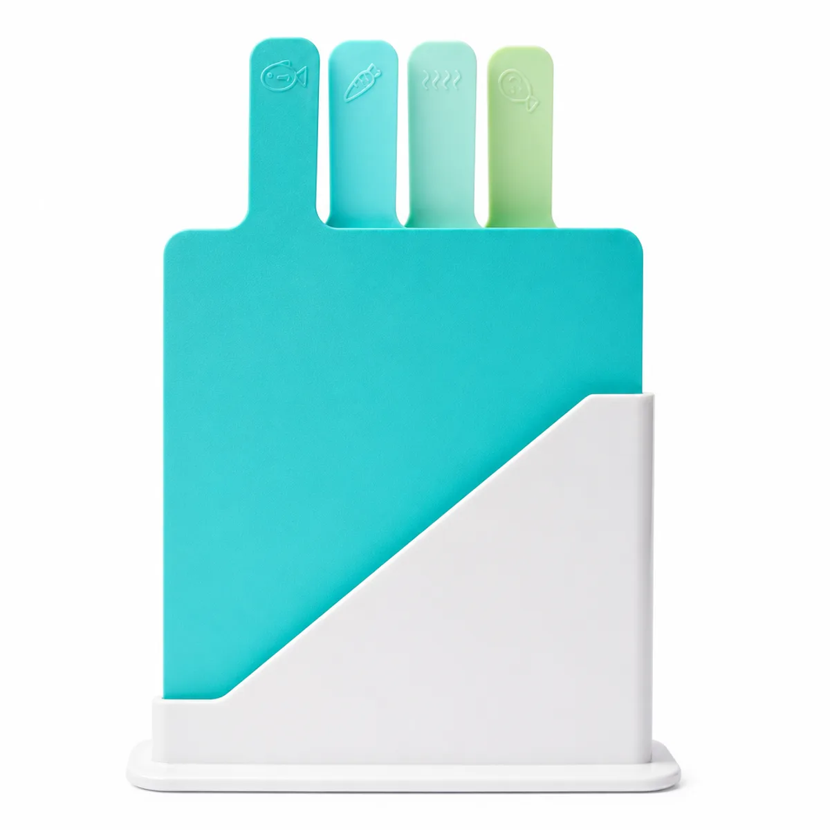 4-Piece Color-Coded Index Cutting Board Set with Storage Stand in Green, view 1