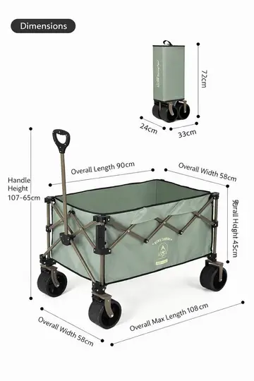 Heavy-Duty Collapsible Camping Wagon - All-Terrain Foldable Utility Trolley (220L) in Black, view 11