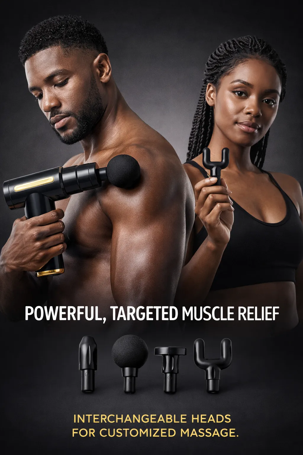Blueidea BL-720 Rechargeable Deep Tissue Massage Gun in Black, view 2