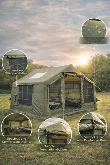 Luxury Inflatable Glamping Tent - Waterproof 420D Oxford 6 Person Outdoor Shelter in Green, view 2