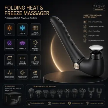 Folding Heat & Freeze Percussion Massager with 10 Heads in Black, view 2