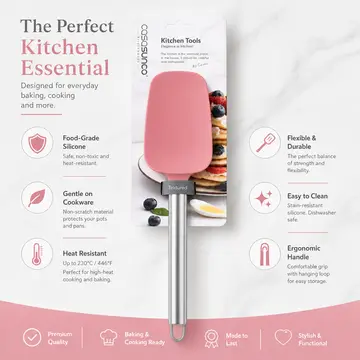 Premium Silicone Spatula with Stainless Steel Handle in Pink, view 2