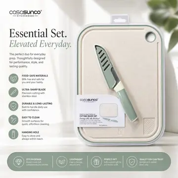 Casa Sunco Eco-Friendly Wheat Straw Cutting Board & Knife Set in Beige & Sage, view 2