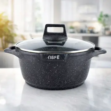 Premium 6-Piece Non-Stick Granite Coated Cookware Pot Set with Lids in Black Granite, view 2