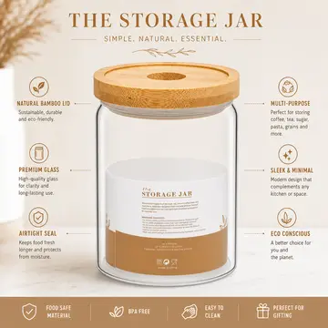 Borosilicate Glass Storage Jar & Tumbler with Bamboo Lid in Clear Glass & Bamboo, view 2