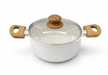 7-Piece White Granite Non-Stick Cookware Set with Wood-Effect Handles in White Granite, view 2