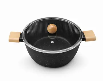 7-Piece Non-Stick Granite Cookware Set with Wooden-Style Handles in Black Granite, view 2